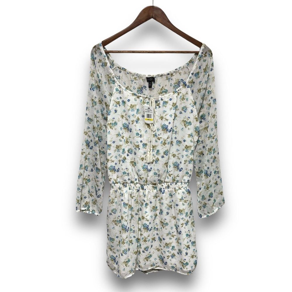 Jessica Simpson Women's Floral Print Tie Front Long Sleeve Dress Size M 18.5x33